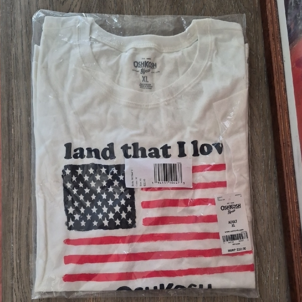 OshKosh B'gosh White Tee with Red & Blue Flag Graphic